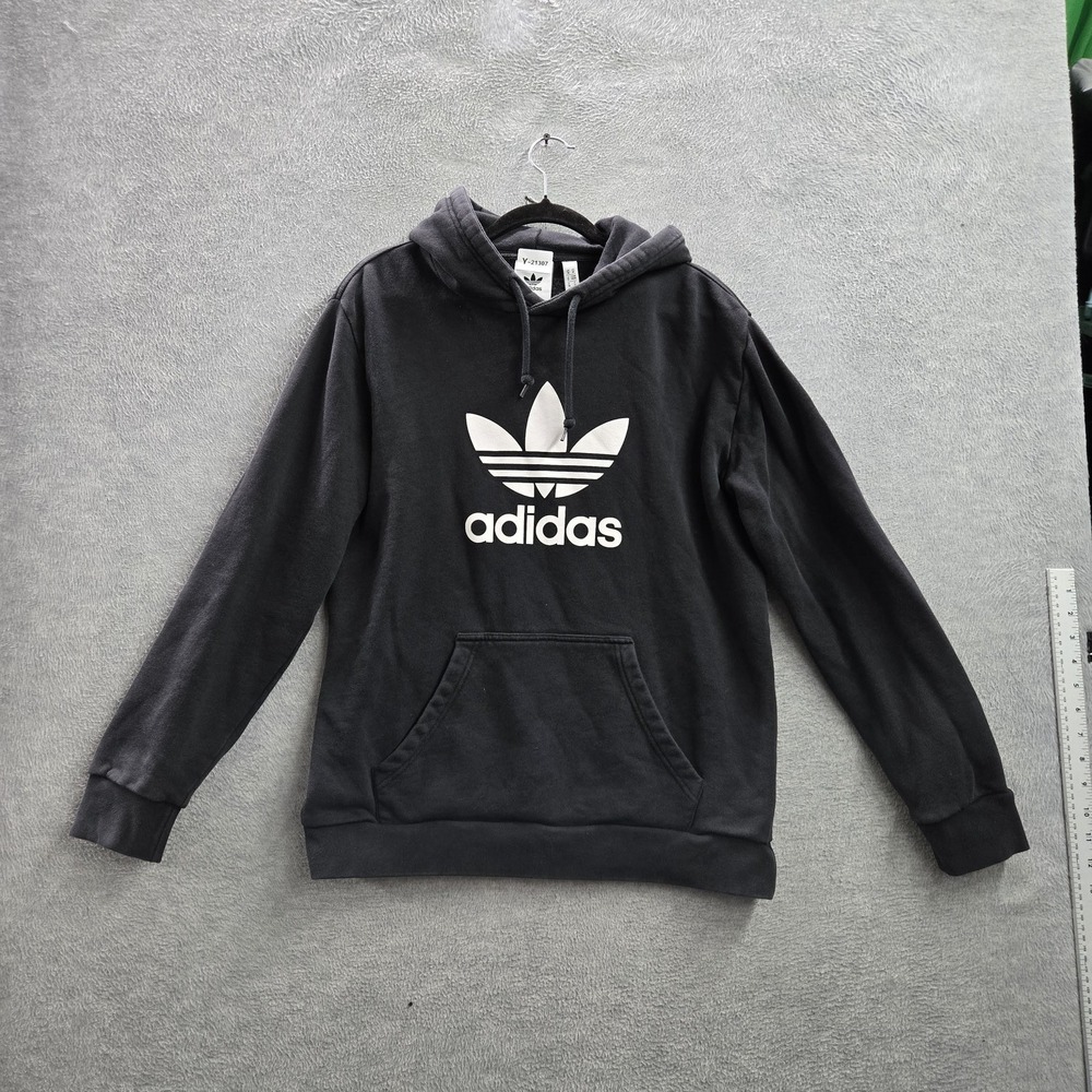 Adidas Men‎ Hoodie M Black Trefoil Activewear Logo Drawstring Long Sleeve